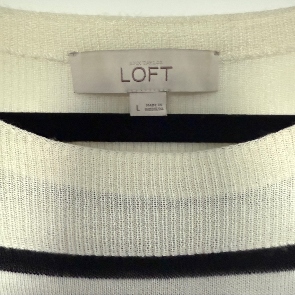 LOFT Cream and Black Striped Knit Top - Picture 3 of 4